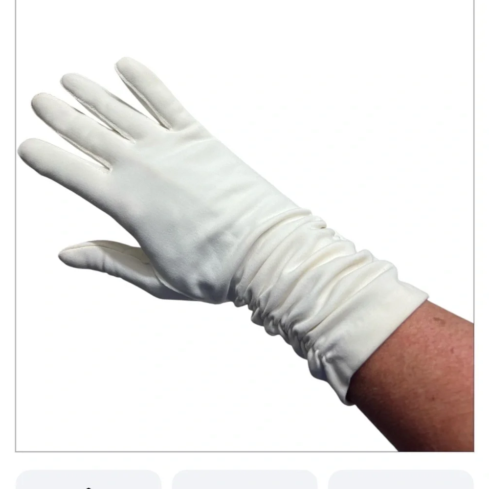 Vintage Ivory Ruched Cotton Gloves Small Formal Prom Costume Retro Wedding Dance